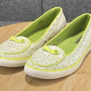 Sperry Women Size 8.5 M EYELET White Lime Green Top Sider Shoes Slip-On Flats